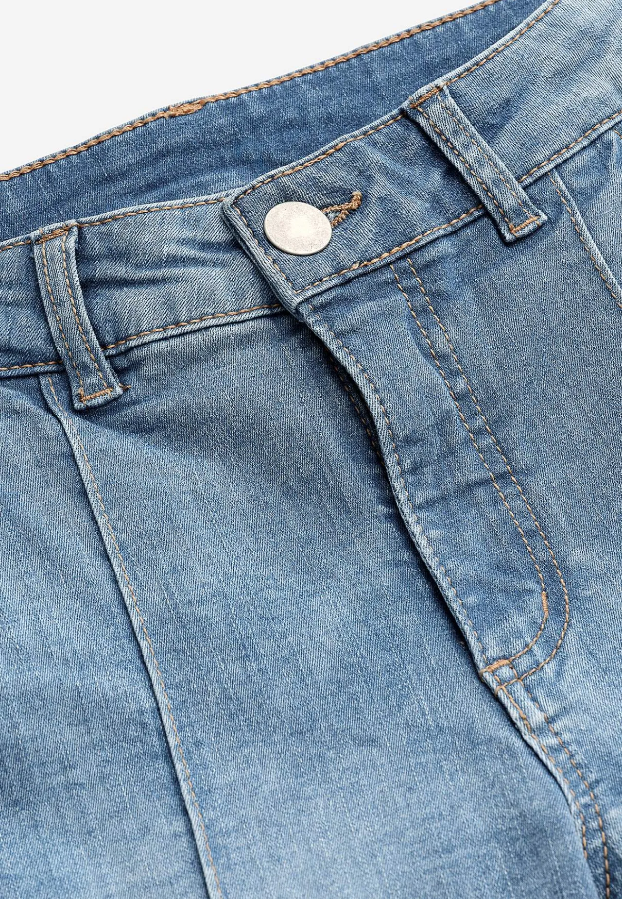 Forårsbukser|Capribukser-Cellbes of Sweden Elastiske crop jeans med syet pressefold Mellemblå / Denim