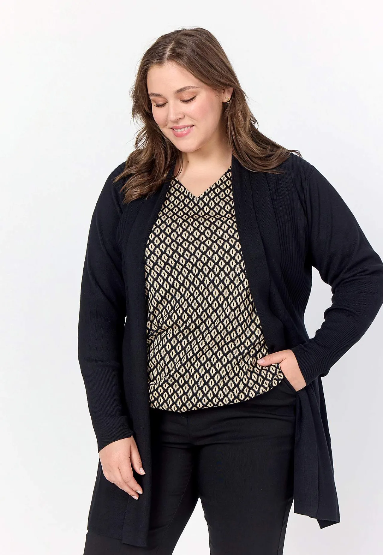 Cardiganer|Trøjer-Wasabiconcept Fintstrikket cardigan Sort