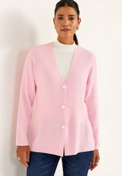 Cardiganer|Cardiganer- Fintstrikket cardigan Lys rosa