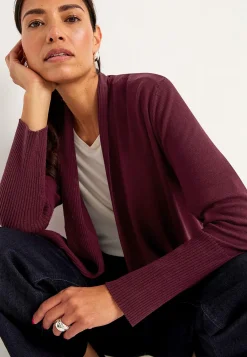 Cardiganer|Cardiganer- Fintstrikket cardigan Vinrød