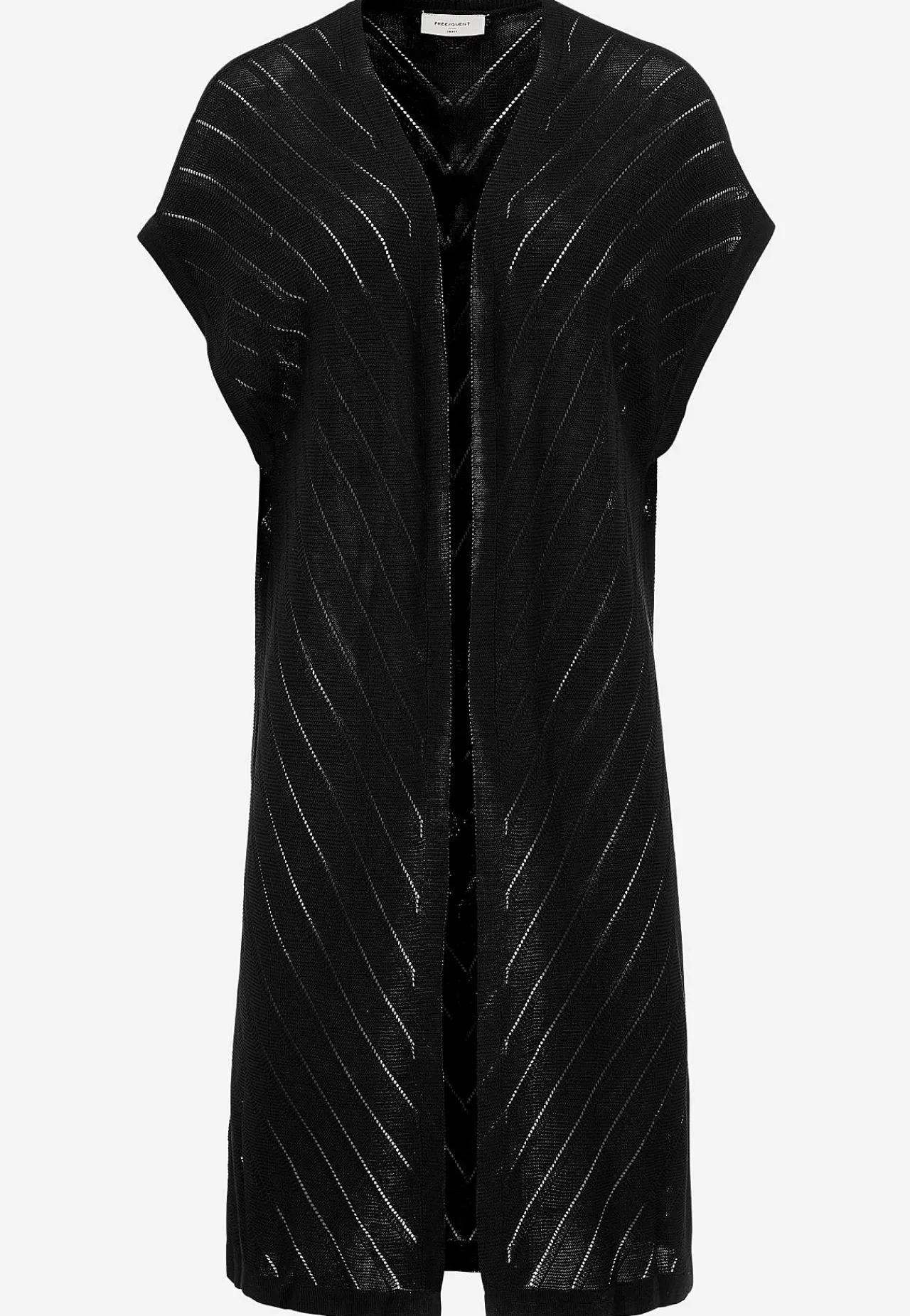 Cardiganer|Cardiganer-Freequent Fintstrikket cardigan med hulmønster Sort