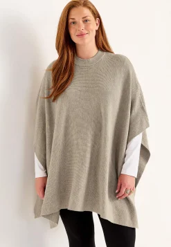 Trøjer|Striktrøjer-Cellbes of Sweden Fintstrikket poncho Beigemeleret