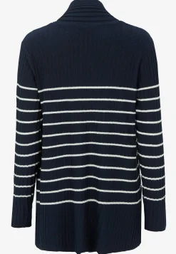 Cardiganer|Cardiganer-Freequent Fintstrikket, stribet cardigan Marine / Hvid / Stribet