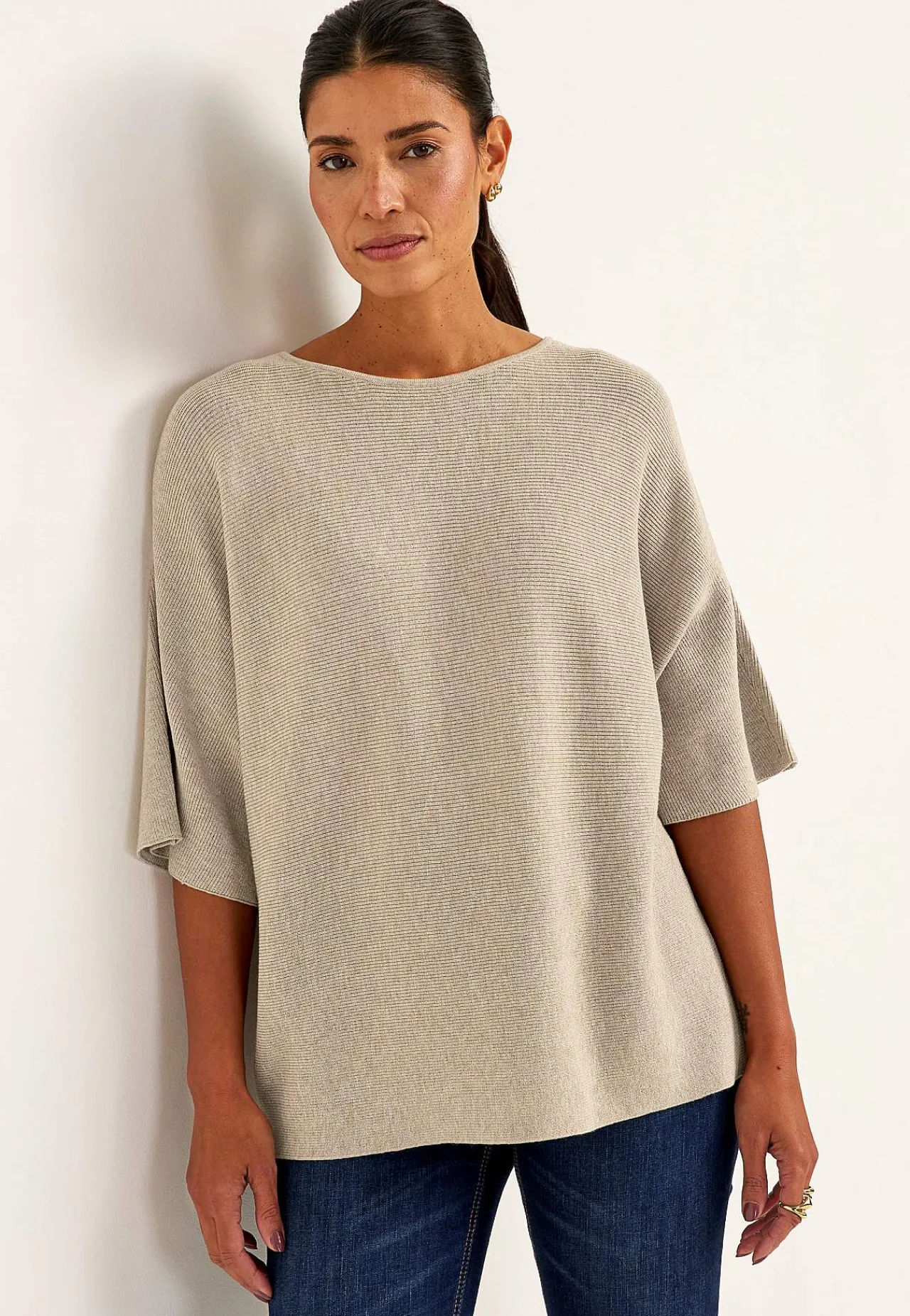 Trøjer|Striktrøjer- Fintstrikket trøje Beige