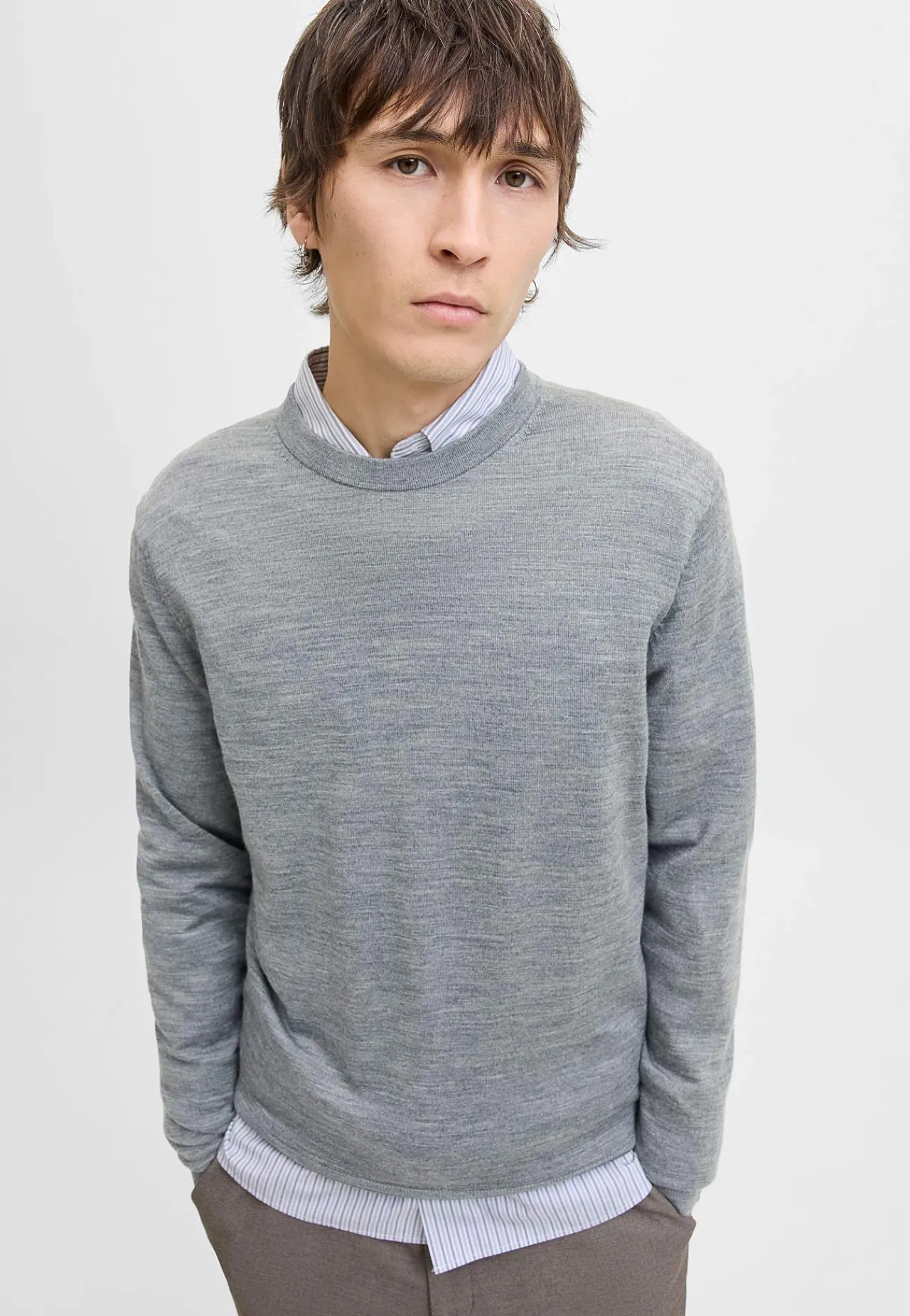 Striktrøjer-JACK & JONES Fintstrikket trøje i merinould Gråmeleret
