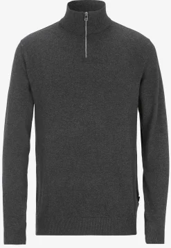 Striktrøjer-JACK & JONES Fintstrikket trøje med lynlås Mørk gråmeleret