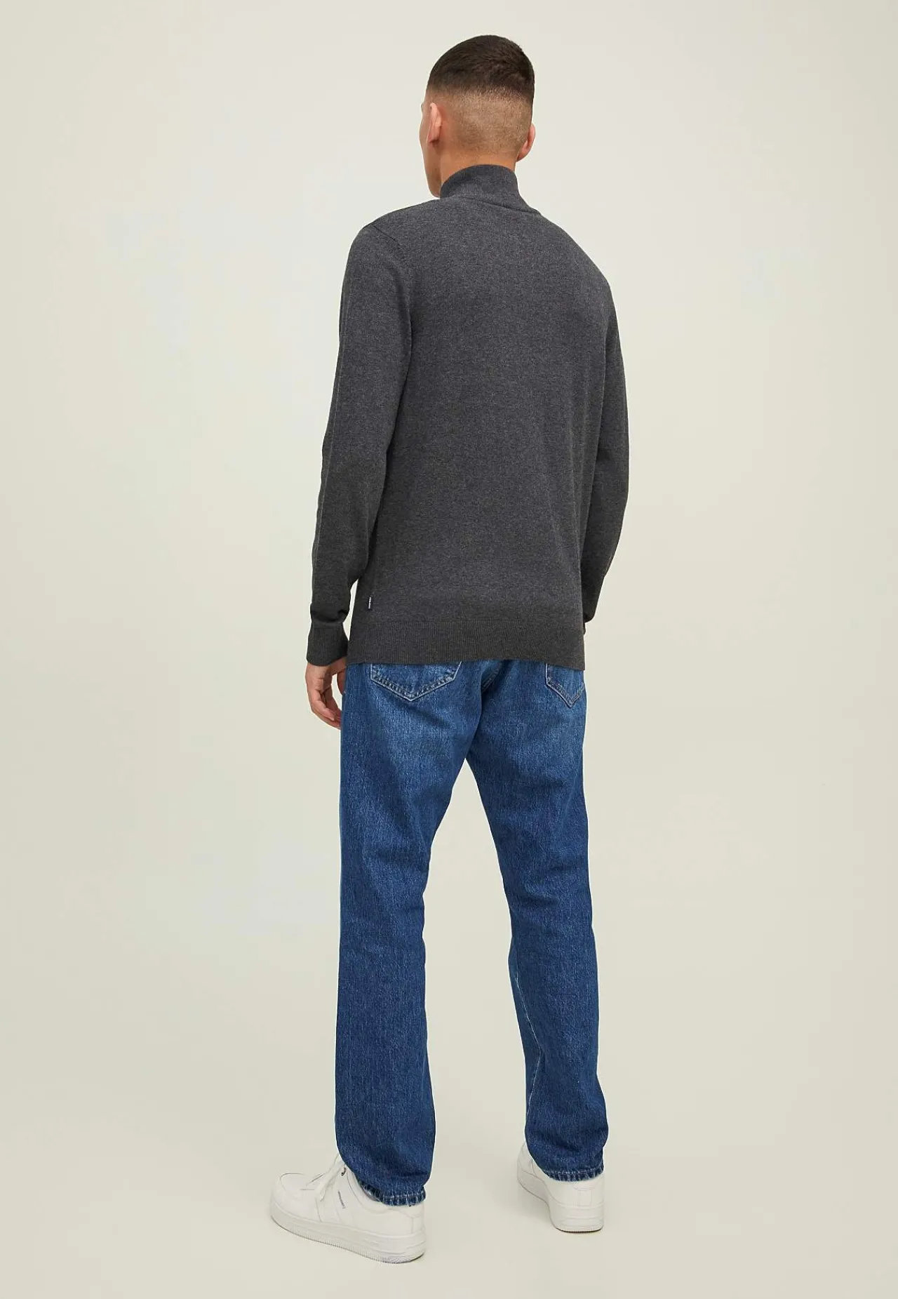 Striktrøjer-JACK & JONES Fintstrikket trøje med lynlås Mørk gråmeleret