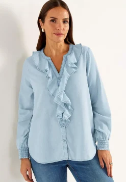 Bluser-Cellbes of Sweden Flæsebluse i denim Lyseblå / Denim