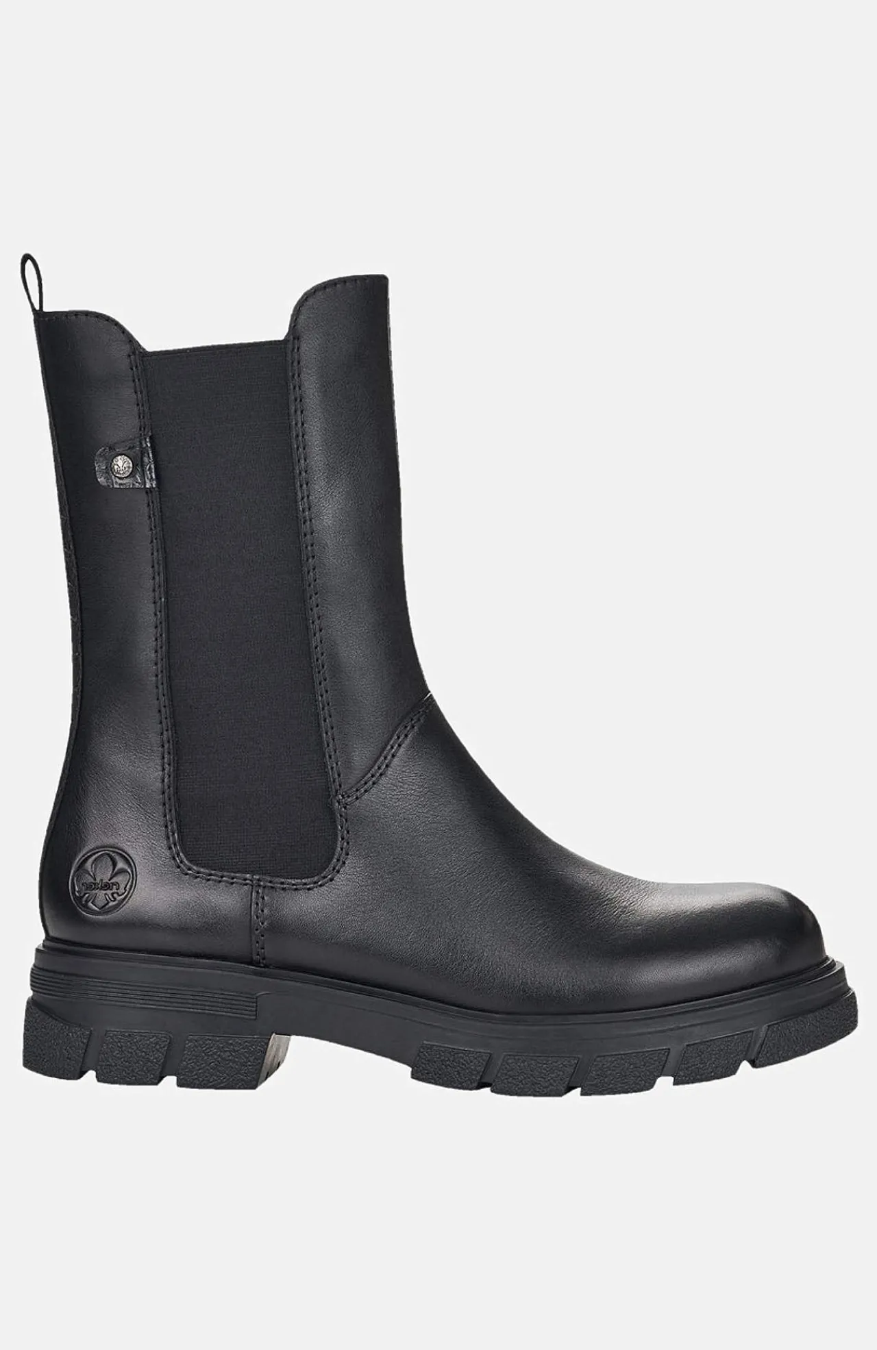 Lædersko|Boots- Høj skindstøvle med lynlås Sort