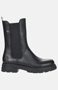 Lædersko|Boots- Høj skindstøvle med lynlås Sort