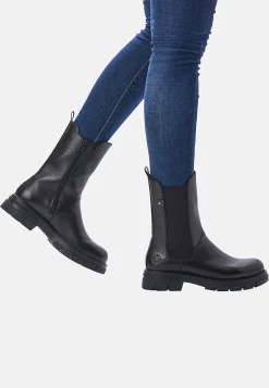 Lædersko|Boots- Høj skindstøvle med lynlås Sort