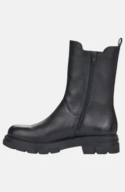 Lædersko|Boots- Høj skindstøvle med lynlås Sort