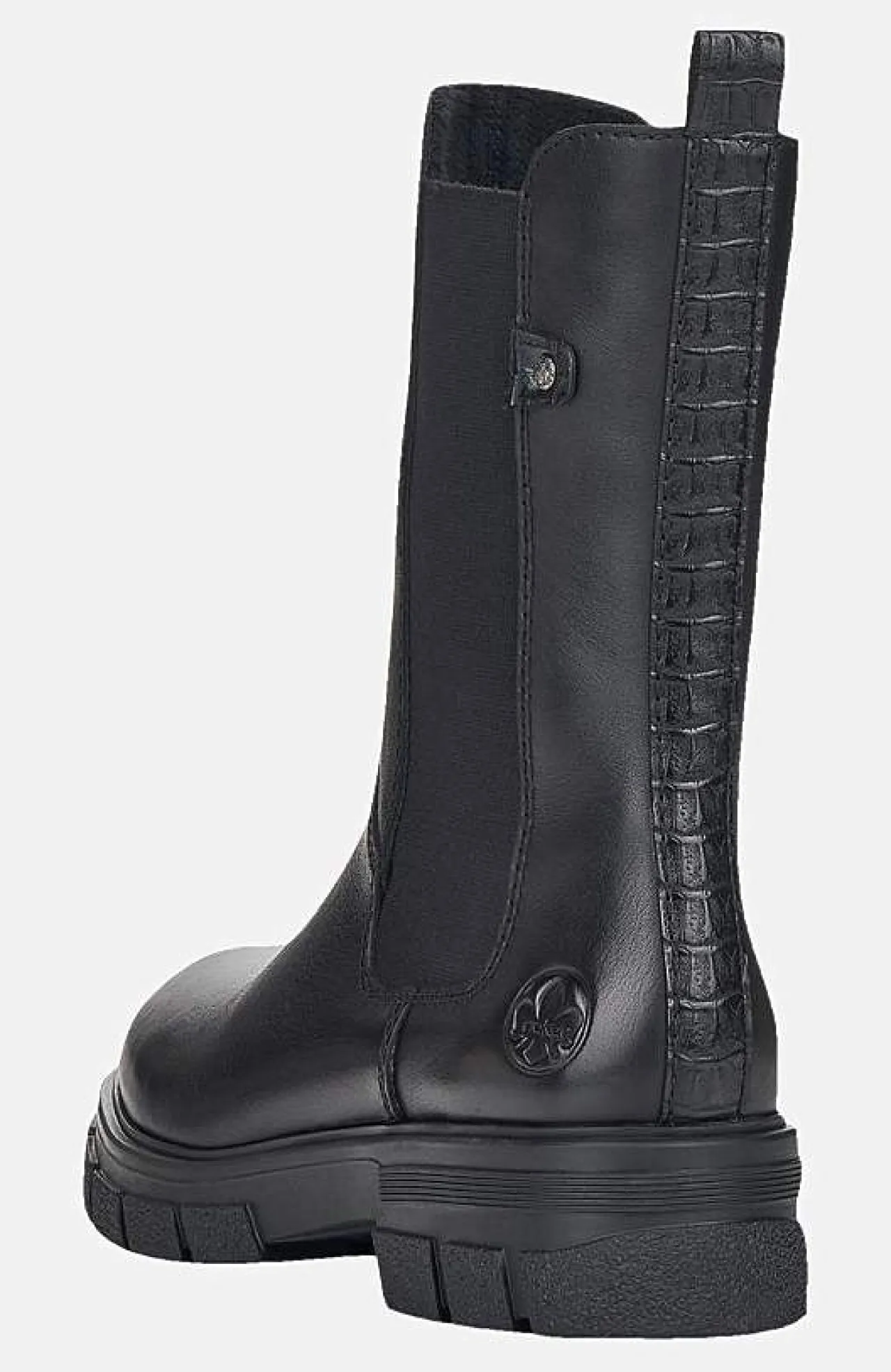 Lædersko|Boots- Høj skindstøvle med lynlås Sort