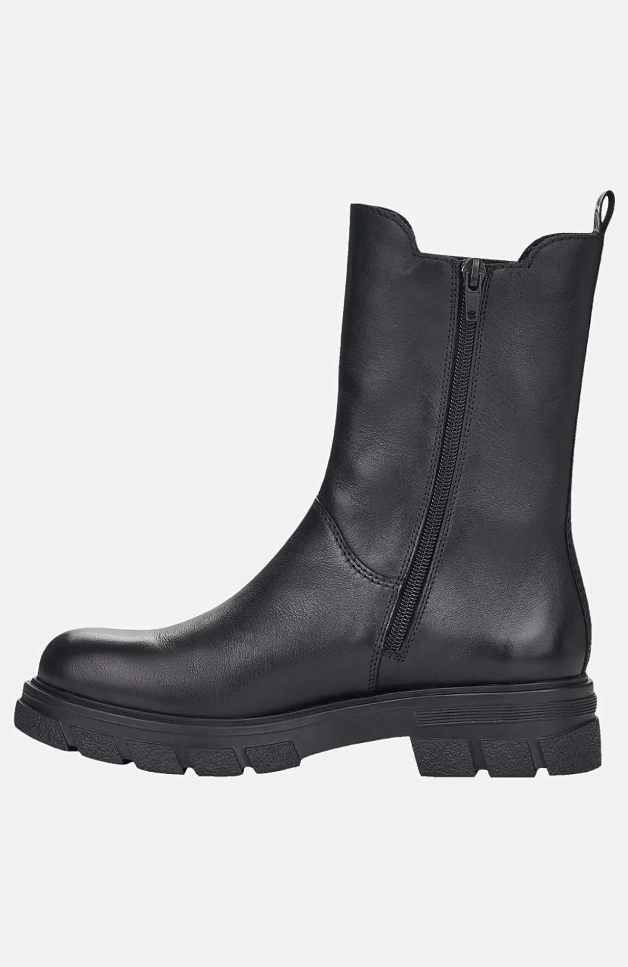 Lædersko|Boots- Høj skindstøvle med lynlås Sort