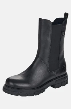 Lædersko|Boots- Høj skindstøvle med lynlås Sort