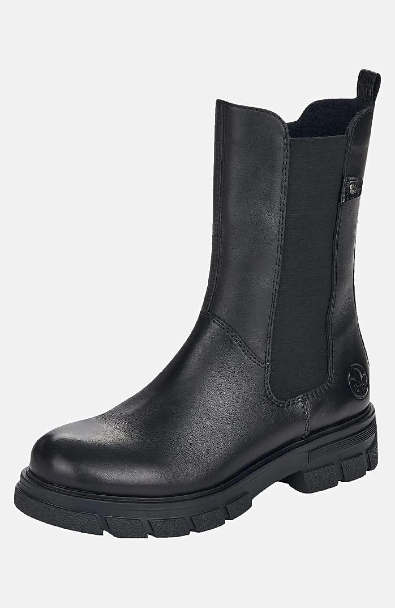 Lædersko|Boots- Høj skindstøvle med lynlås Sort