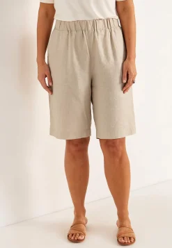 Forårsbukser|Hørbukser- Hørshorts Premium med elastik ved taljen Beige