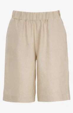 Forårsbukser|Hørbukser- Hørshorts Premium med elastik ved taljen Beige