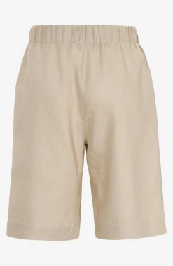 Forårsbukser|Hørbukser- Hørshorts Premium med elastik ved taljen Beige
