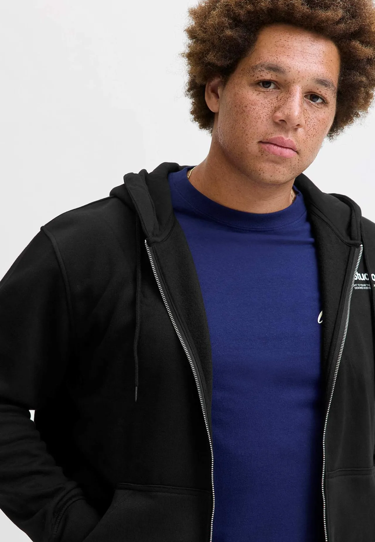 Trøjer|Hoodies- Hættetrøje med lynlås Sort