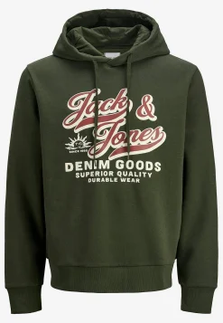 Trøjer|Hoodies-JACK & JONES PLUS Hættetrøje med tryk Mørkegrøn