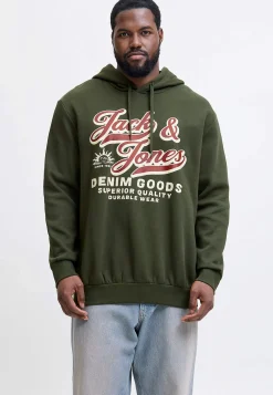 Trøjer|Hoodies-JACK & JONES PLUS Hættetrøje med tryk Mørkegrøn