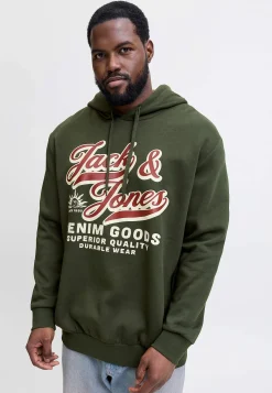 Trøjer|Hoodies-JACK & JONES PLUS Hættetrøje med tryk Mørkegrøn