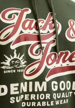 Trøjer|Hoodies-JACK & JONES PLUS Hættetrøje med tryk Mørkegrøn