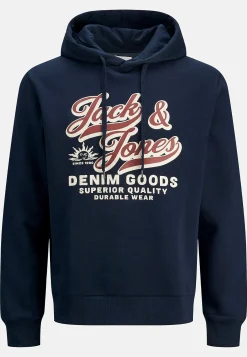 Trøjer|Hoodies-JACK & JONES PLUS Hættetrøje med tryk Marine
