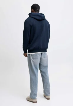 Trøjer|Hoodies-JACK & JONES PLUS Hættetrøje med tryk Marine