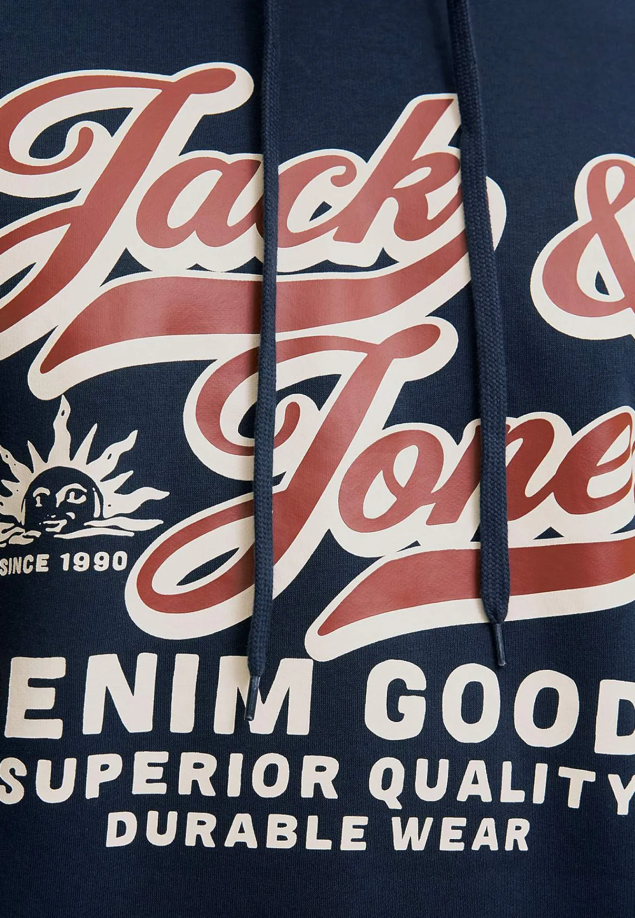 Trøjer|Hoodies-JACK & JONES PLUS Hættetrøje med tryk Marine