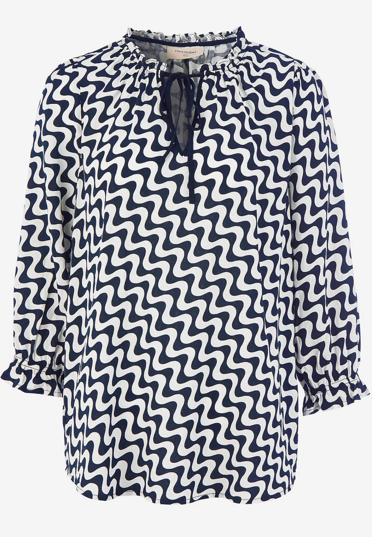 Bluser-Freequent Jacquardvævet bluse Hvid / Blå / Mønstret