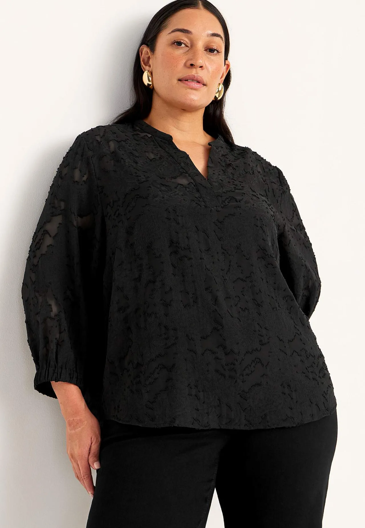 Bluser-Cellbes of Sweden Jacquardvævet, næsten gennemsigtig bluse Sort