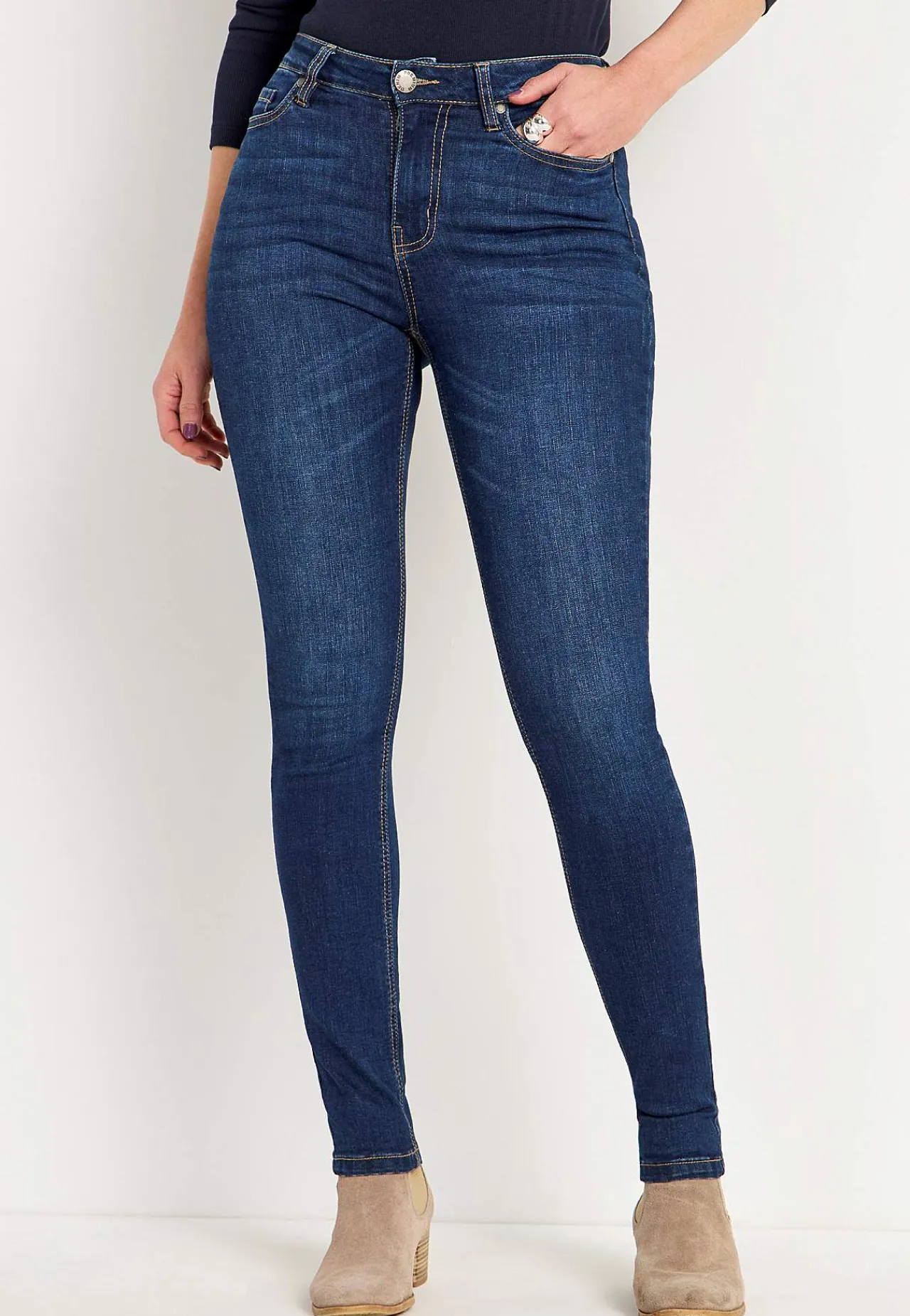 Høj Talje|Flere Længder- Jeans i denim med superstræk Ella Mørkeblå / Denim