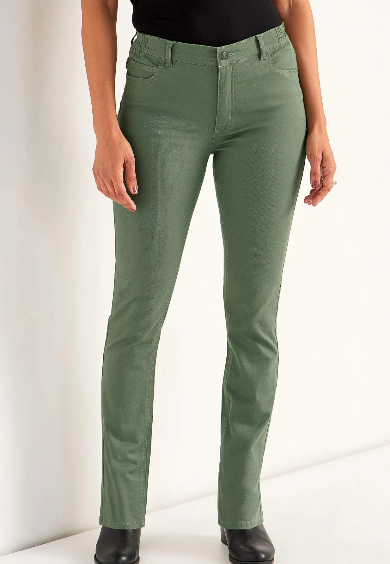 Lige Bukser|Bukser Og Leggings-Cellbes of Sweden Jeans med elastisk talje Kakigrøn