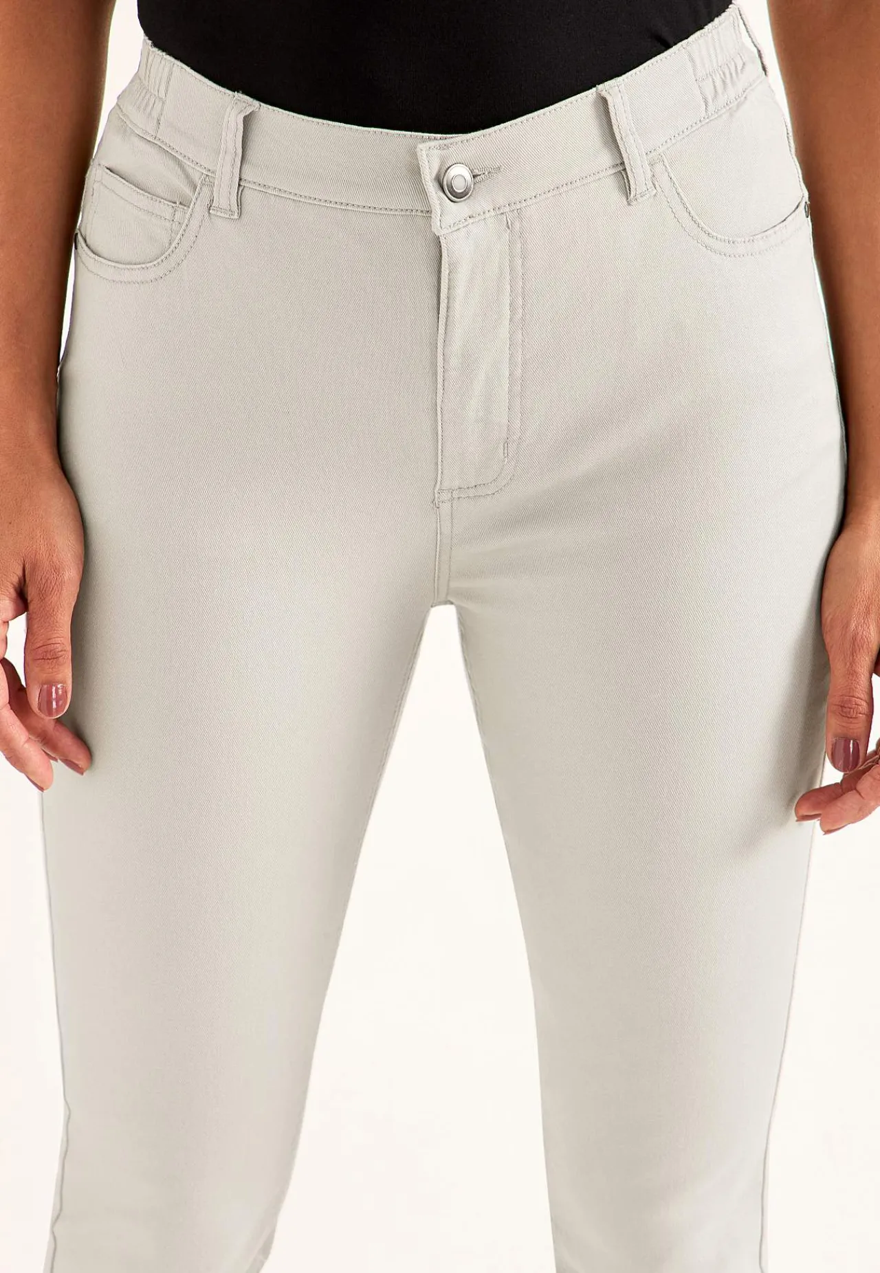 Lige Bukser|Bukser Og Leggings- Jeans med elastisk talje Lys beige