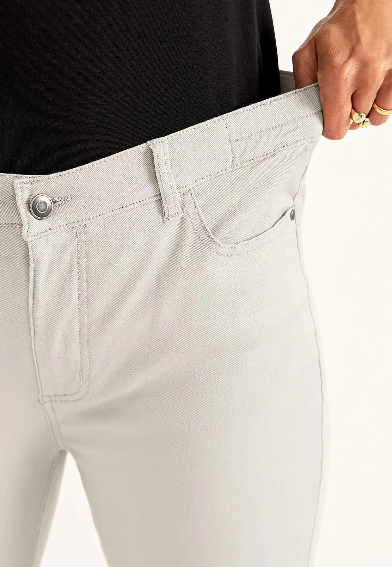 Lige Bukser|Bukser Og Leggings- Jeans med elastisk talje Lys beige