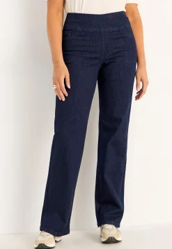 Vide Bukser|Lige Bukser- Jeans med høj elastisk talje Elisa Mørkeblå Denim