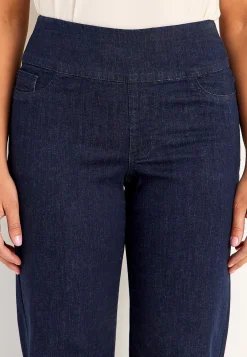 Vide Bukser|Lige Bukser- Jeans med høj elastisk talje Elisa Mørkeblå Denim