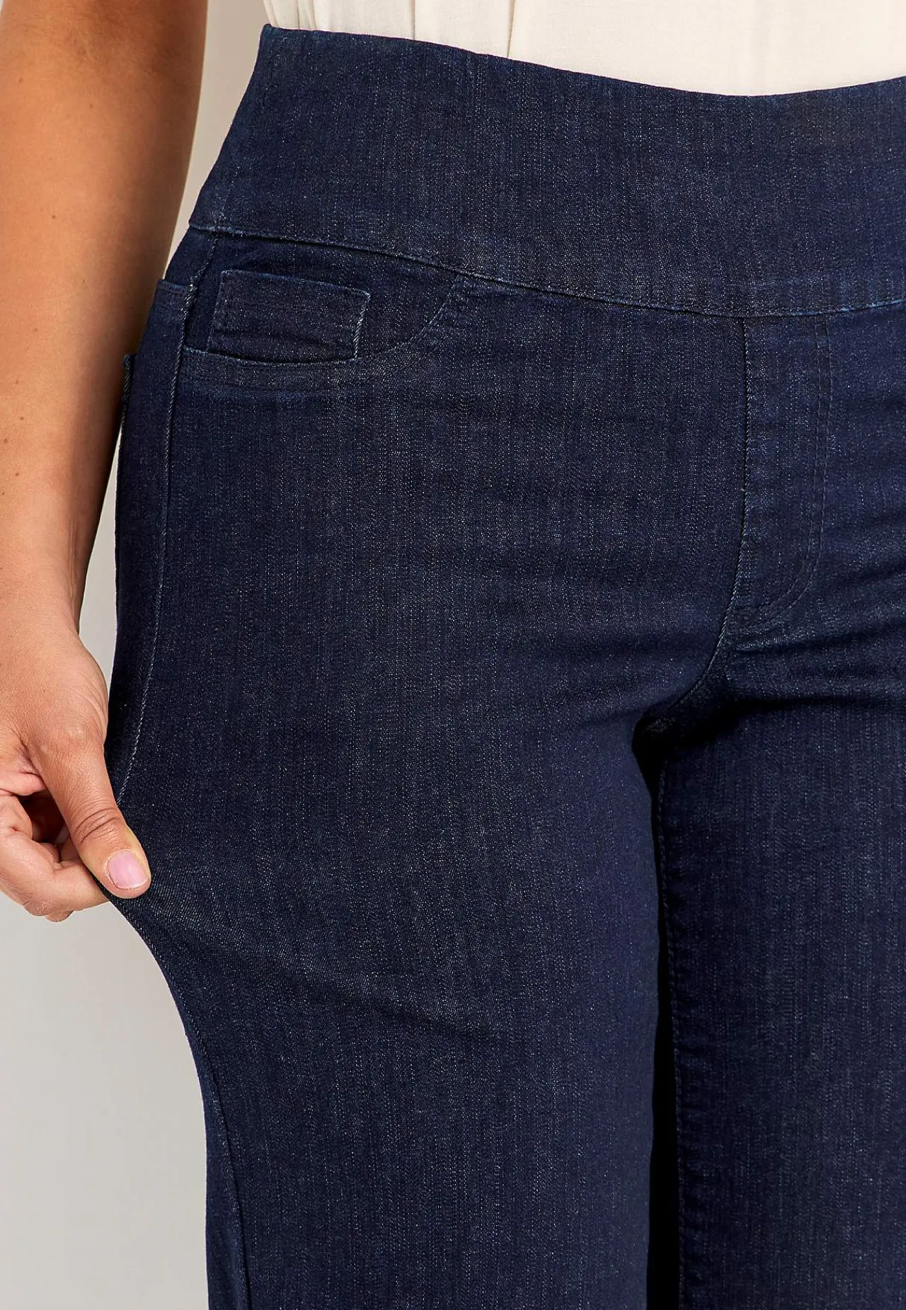 Vide Bukser|Lige Bukser- Jeans med høj elastisk talje Elisa Mørkeblå Denim