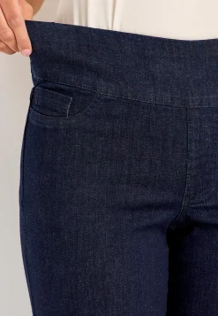 Vide Bukser|Lige Bukser- Jeans med høj elastisk talje Elisa Mørkeblå Denim