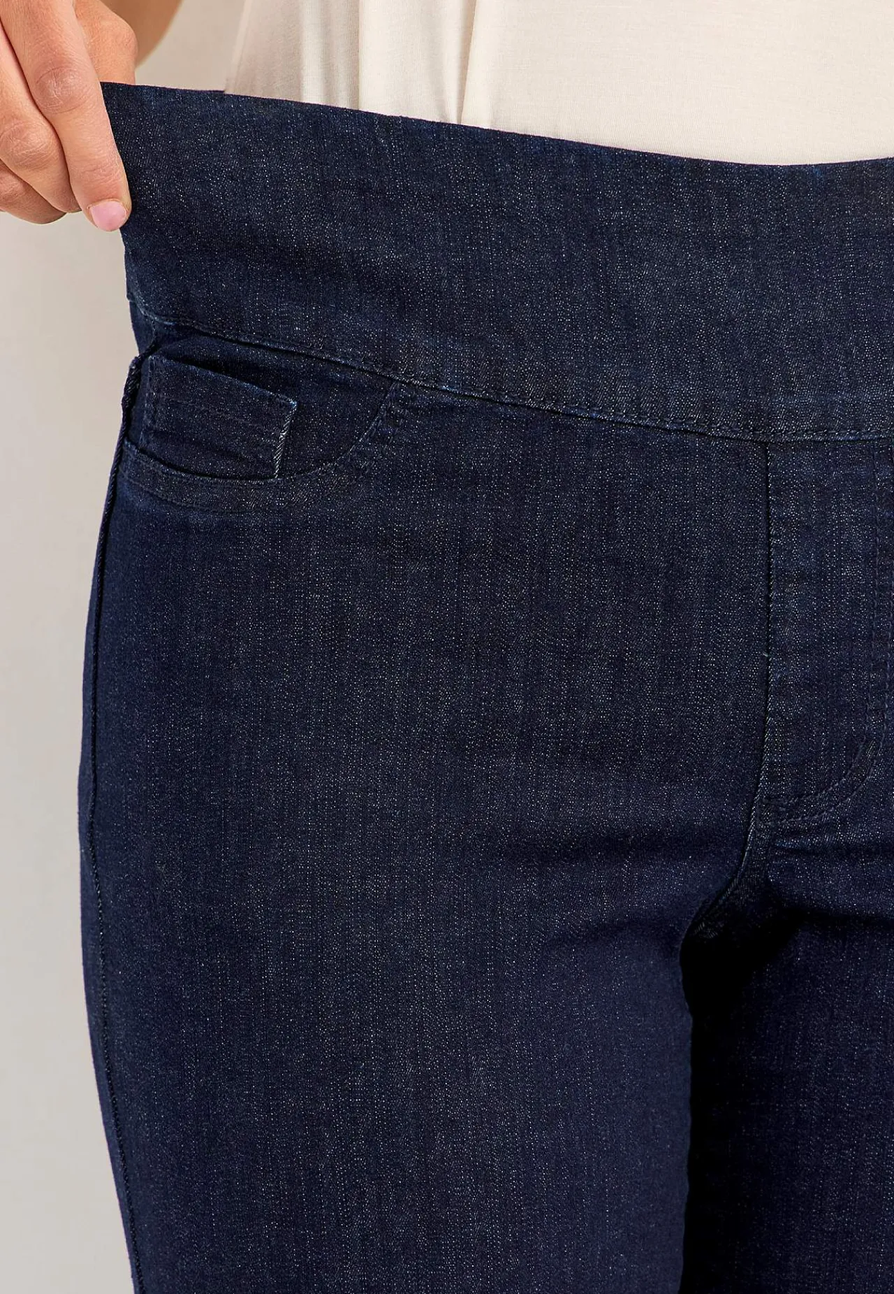 Vide Bukser|Lige Bukser- Jeans med høj elastisk talje Elisa Mørkeblå Denim
