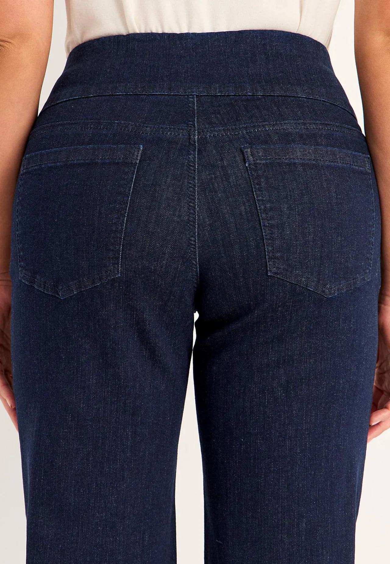 Vide Bukser|Lige Bukser- Jeans med høj elastisk talje Elisa Mørkeblå Denim
