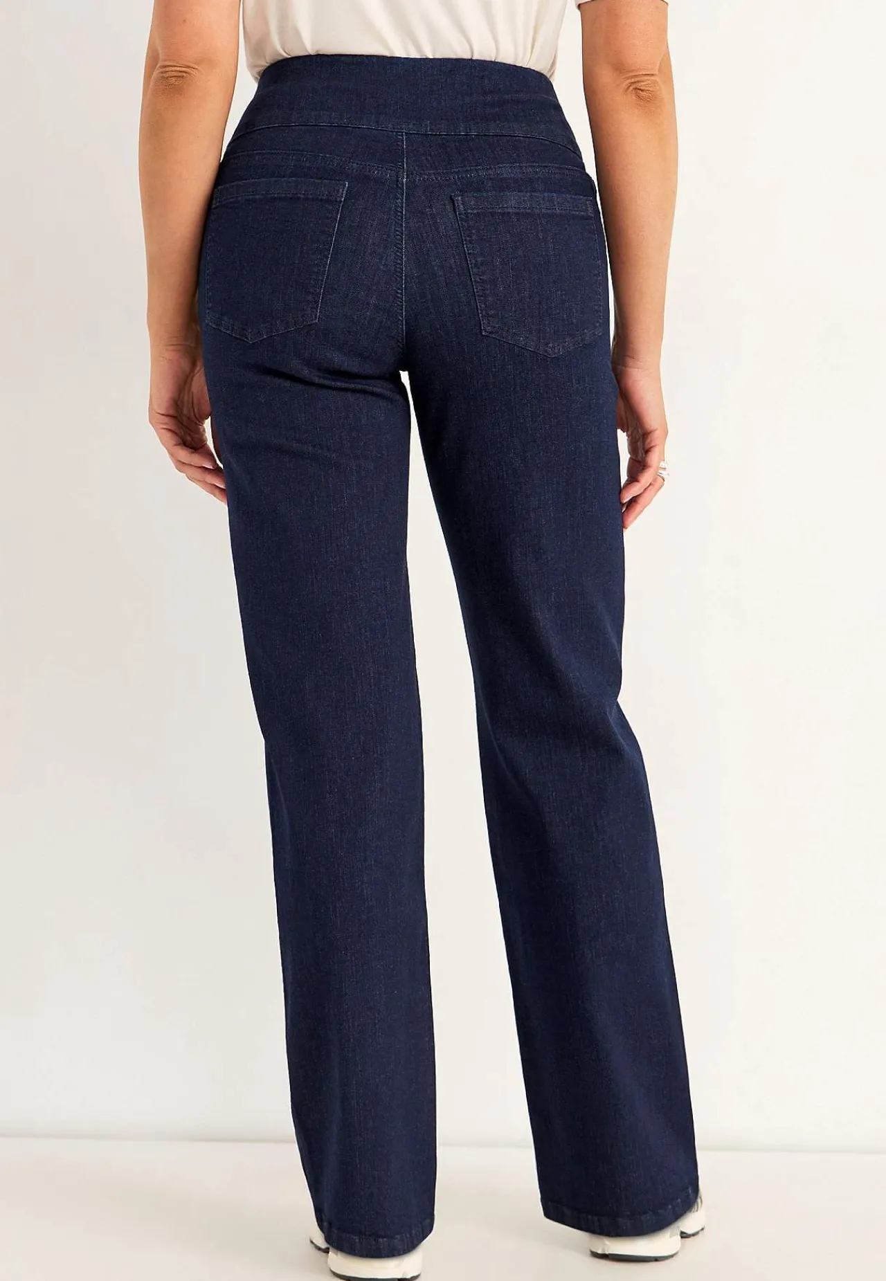 Vide Bukser|Lige Bukser- Jeans med høj elastisk talje Elisa Mørkeblå Denim