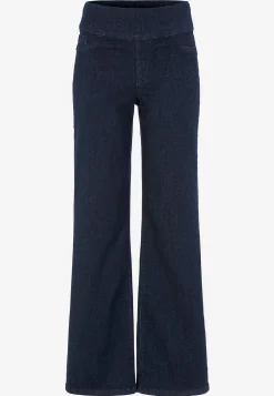 Vide Bukser|Lige Bukser- Jeans med høj elastisk talje Elisa Mørkeblå Denim