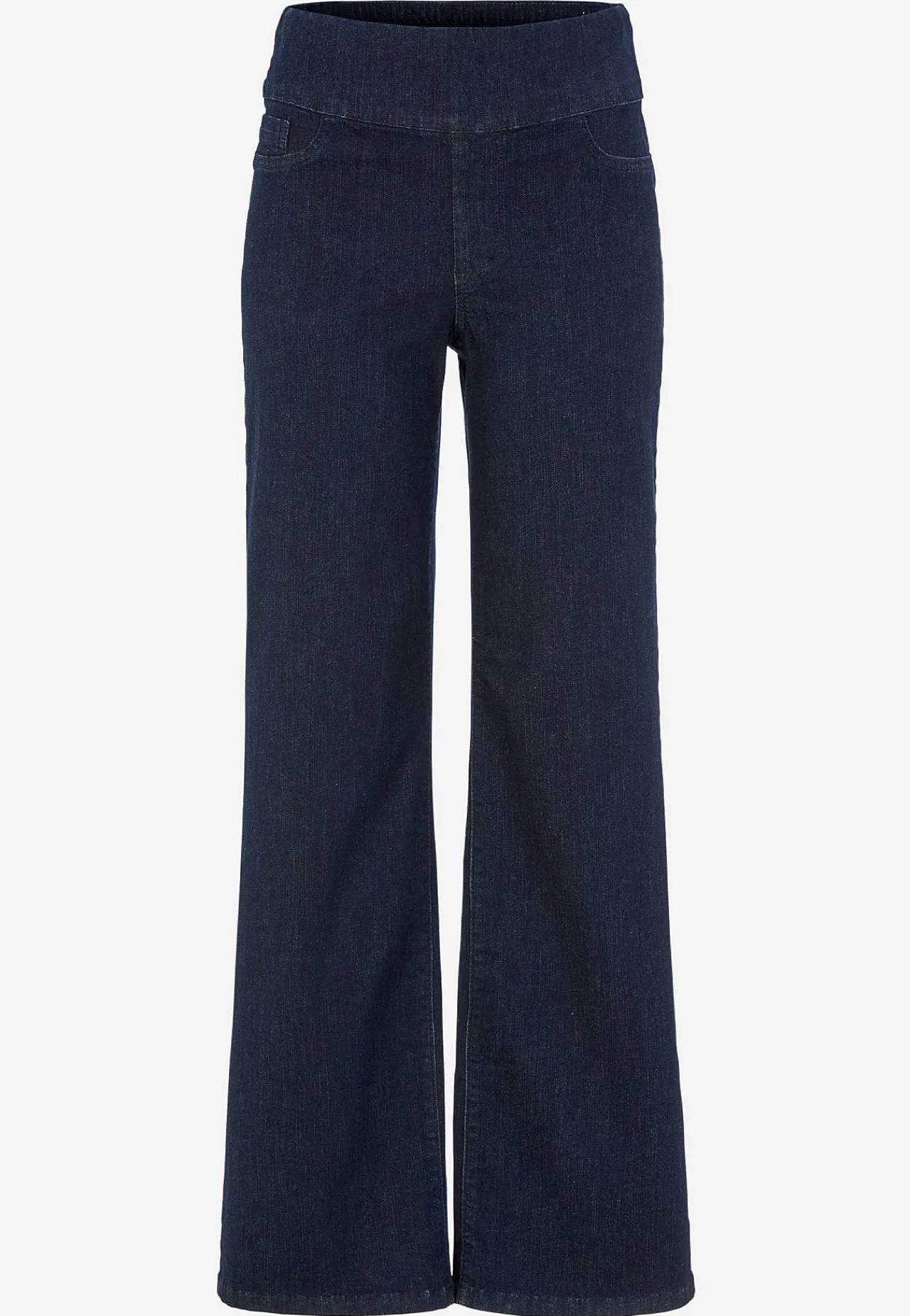Vide Bukser|Lige Bukser- Jeans med høj elastisk talje Elisa Mørkeblå Denim