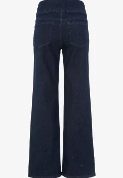 Vide Bukser|Lige Bukser- Jeans med høj elastisk talje Elisa Mørkeblå Denim