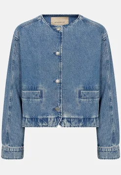 Forårsjakker|Denimjakker-Soyaconcept Jeansjakke med afrundet halsudskæring Blå denim
