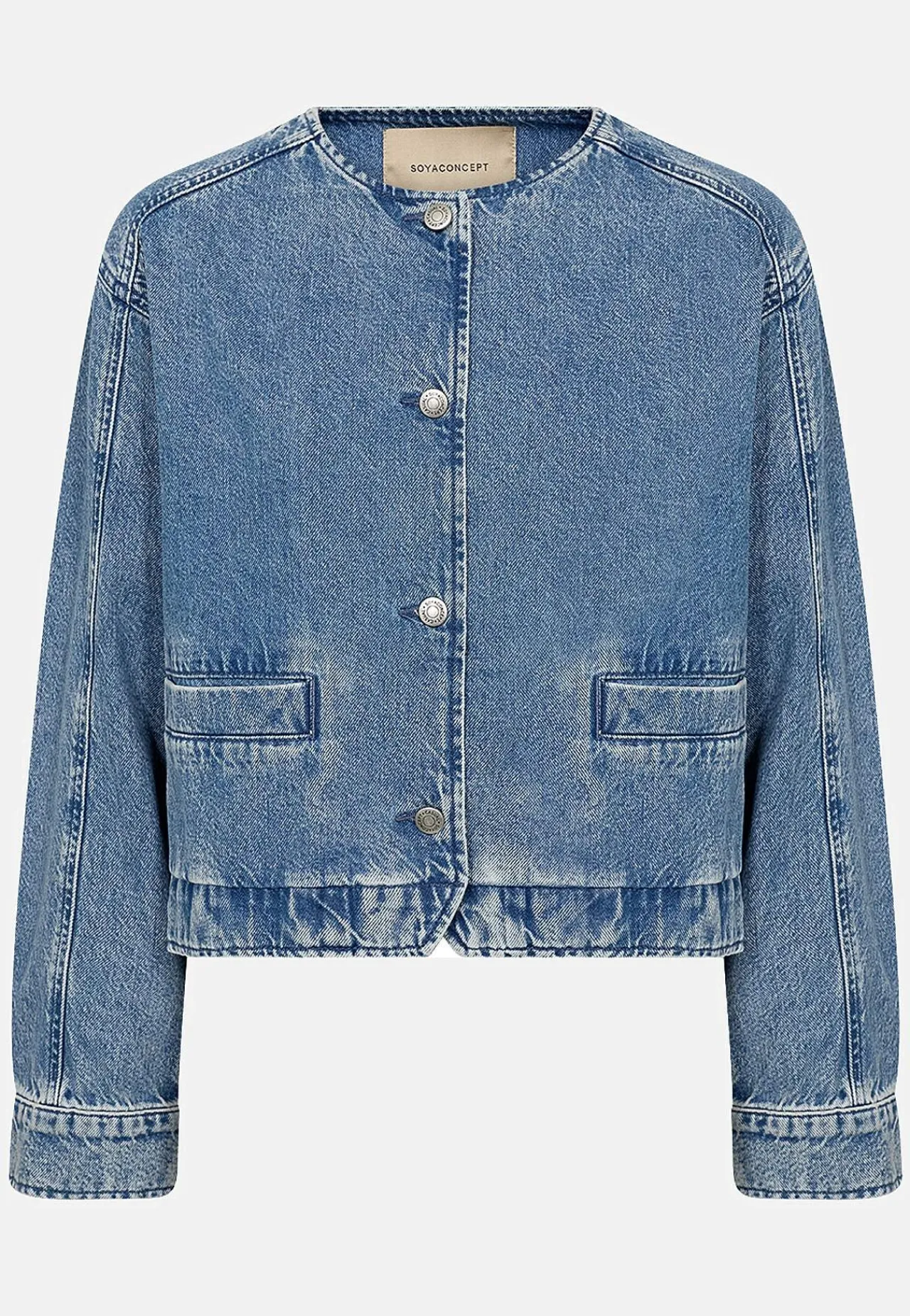 Forårsjakker|Denimjakker-Soyaconcept Jeansjakke med afrundet halsudskæring Blå denim