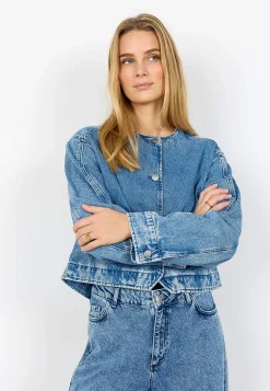 Forårsjakker|Denimjakker-Soyaconcept Jeansjakke med afrundet halsudskæring Blå denim